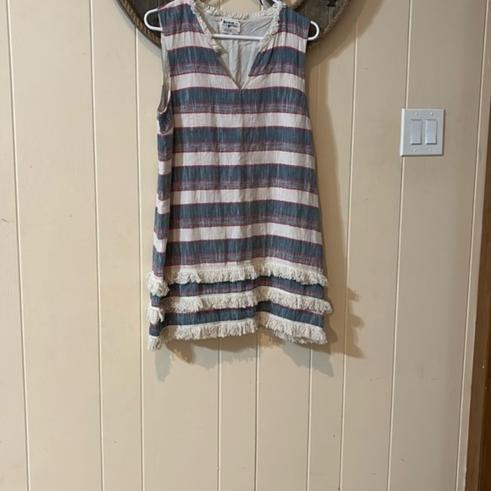 HOLDING HORSES Blue and White Sleeveless V-Neck Sundress